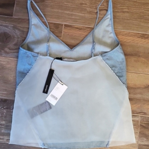 J Brand Chambray Denim Front Sheer Back Wishful Camisole Tank Top, XS - Picture 4 of 11